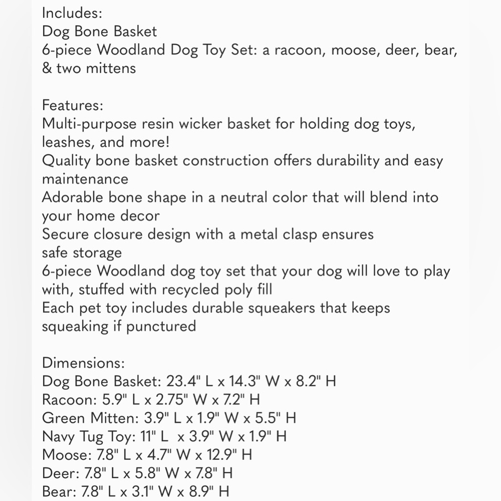 Dog Bone Basket and 6-piece Woodland Dog Toy Set Buddy Buddy - Picture 9 of 9